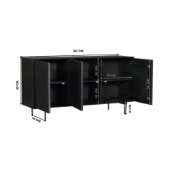 Buffet bois noir 3 portes rainurées 165 cm CORTINA