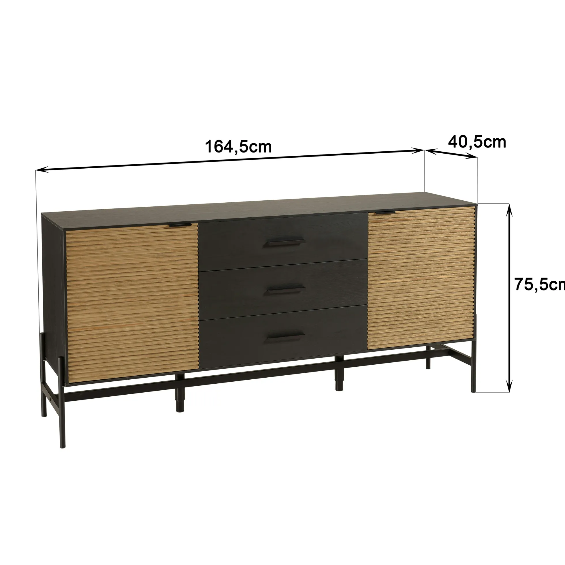 Buffet bois noir 3 tiroirs 2 portes en pin ALMEIRA