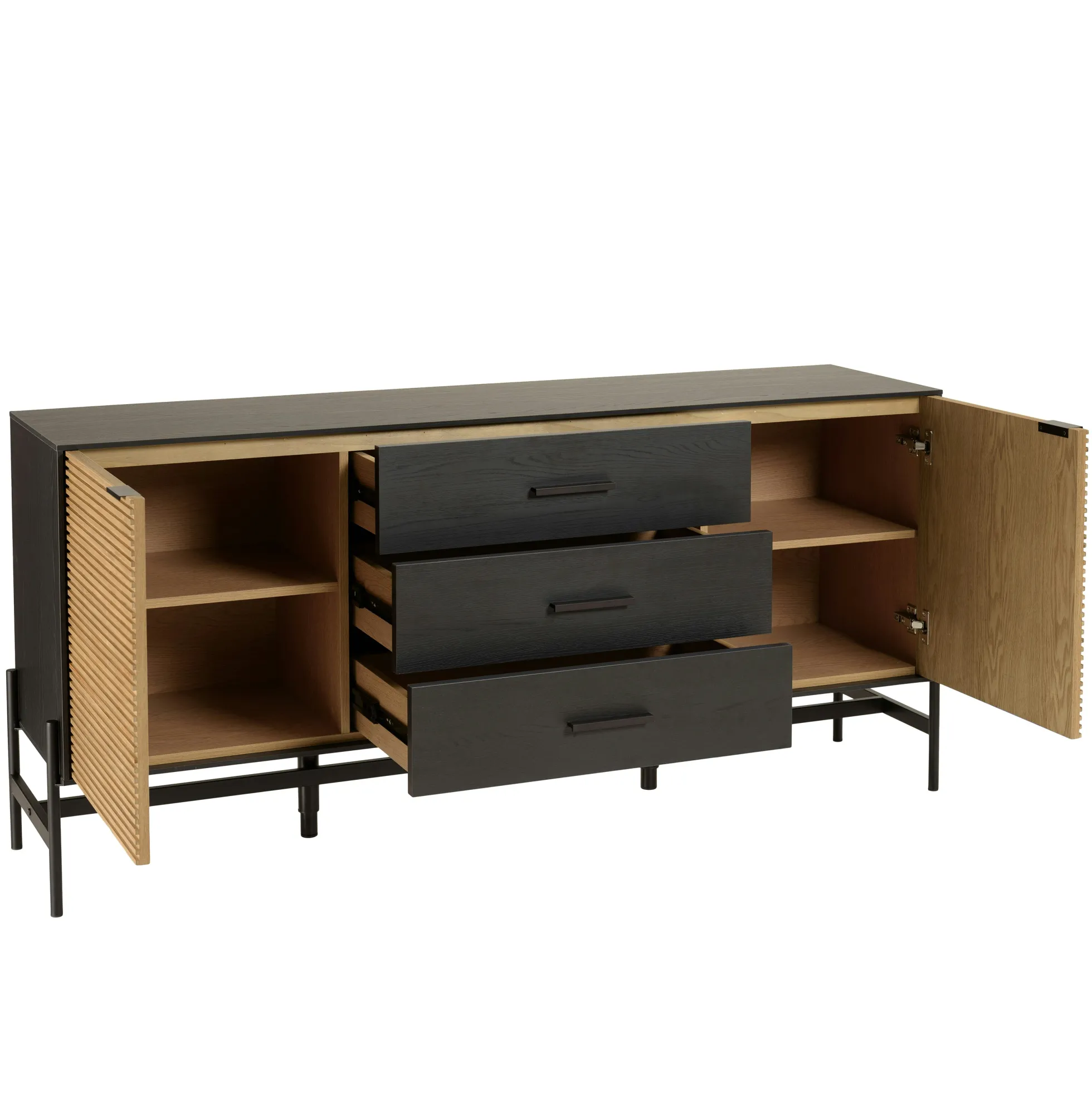 Buffet bois noir 3 tiroirs 2 portes en pin ALMEIRA