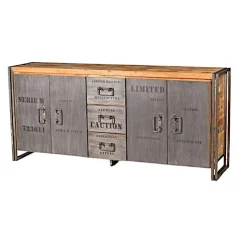 Buffet bois recyclé 4 portes 3 tiroirs 200x90 CARAVELLE