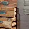 Buffet bois recyclé 4 tiroirs bois recyclé 2 portes métalliques 160x45x90cm CARAVELLE