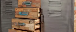 Buffet bois recyclé 4 tiroirs bois recyclé 2 portes métalliques 160x45x90cm CARAVELLE