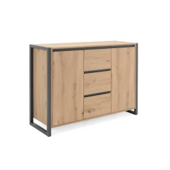 Buffet campagne 2 portes 3 tiroirs effet chêne 122 cm ALVA