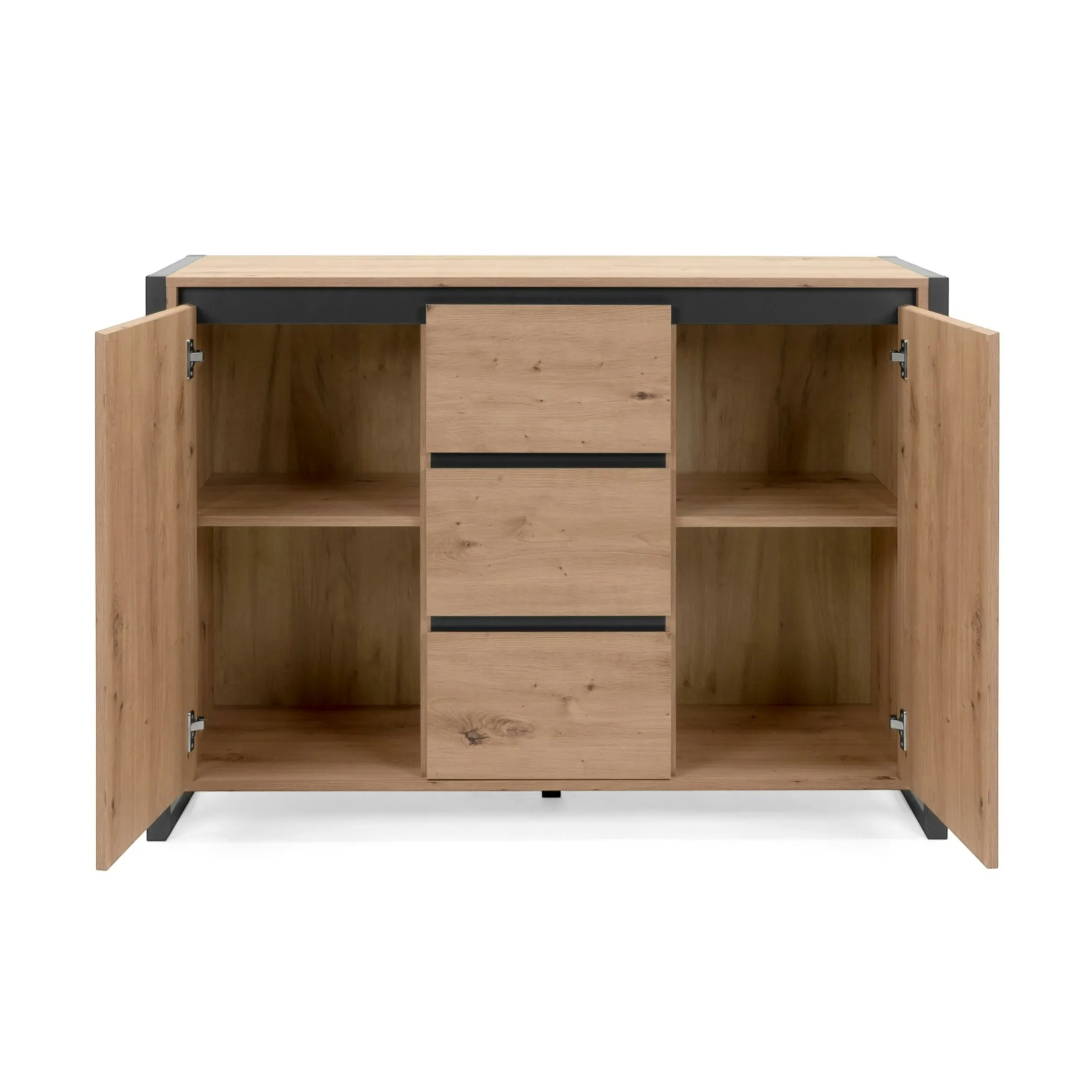 Buffet campagne 2 portes 3 tiroirs effet chêne 122 cm ALVA