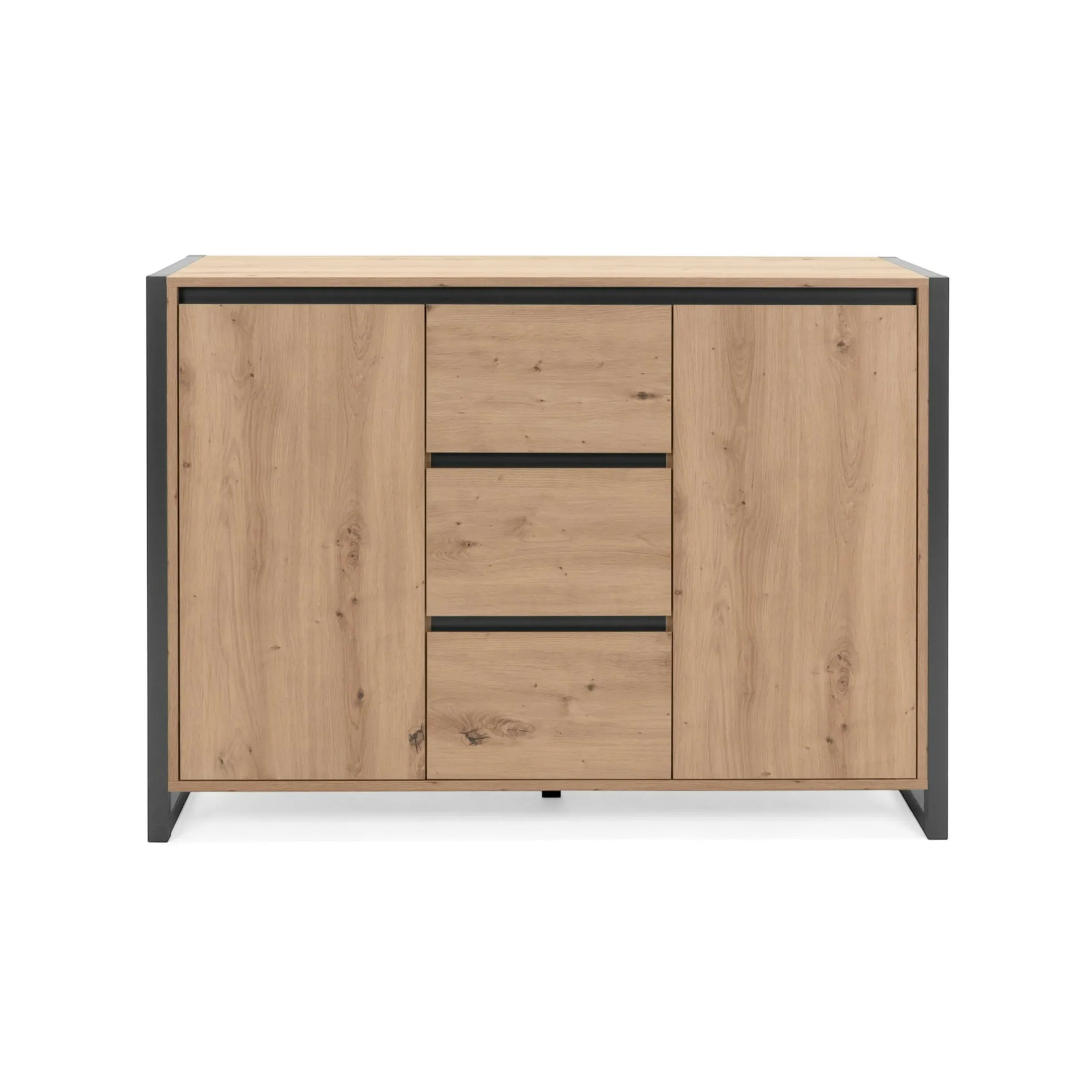 Buffet campagne 2 portes 3 tiroirs effet chêne 122 cm ALVA