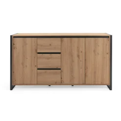 Buffet campagne 3 portes 3 tiroirs effet chêne 160 cm ALVA