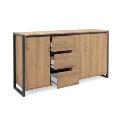 Buffet campagne 3 portes 3 tiroirs effet chêne 160 cm ALVA