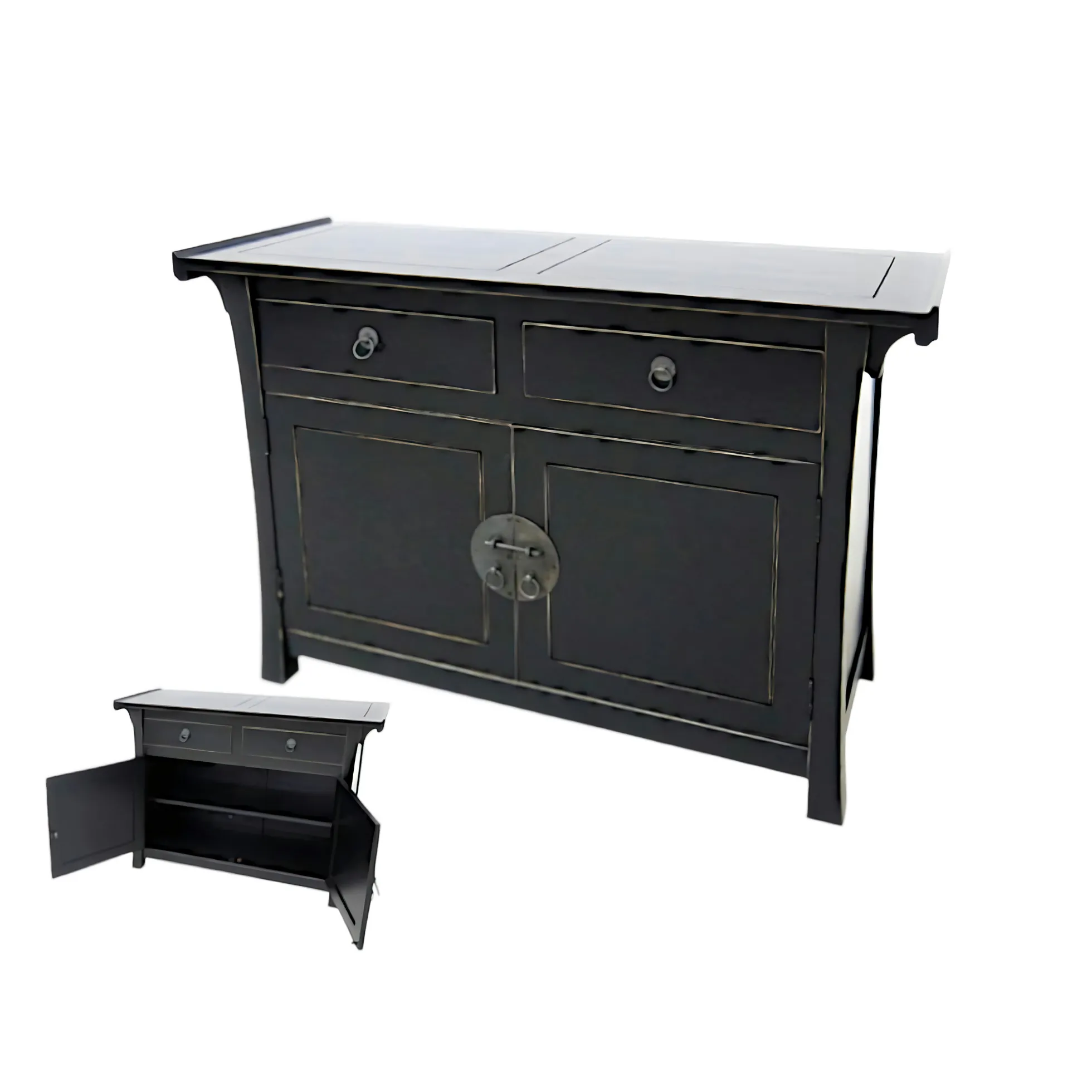 Buffet Chinois Hévéa 2 portes, 2 tiroirs 120x45x81cm MAORI