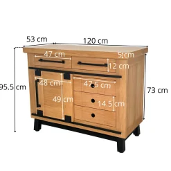 Buffet chêne clair 1 porte coulissante 5 tiroirs ALPINE