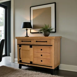Buffet chêne clair 1 porte coulissante 5 tiroirs ALPINE