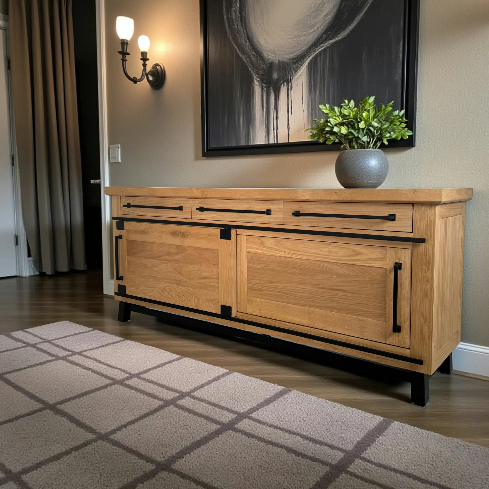 Buffet chêne clair à portes coulissantes 225 cm ALPINE