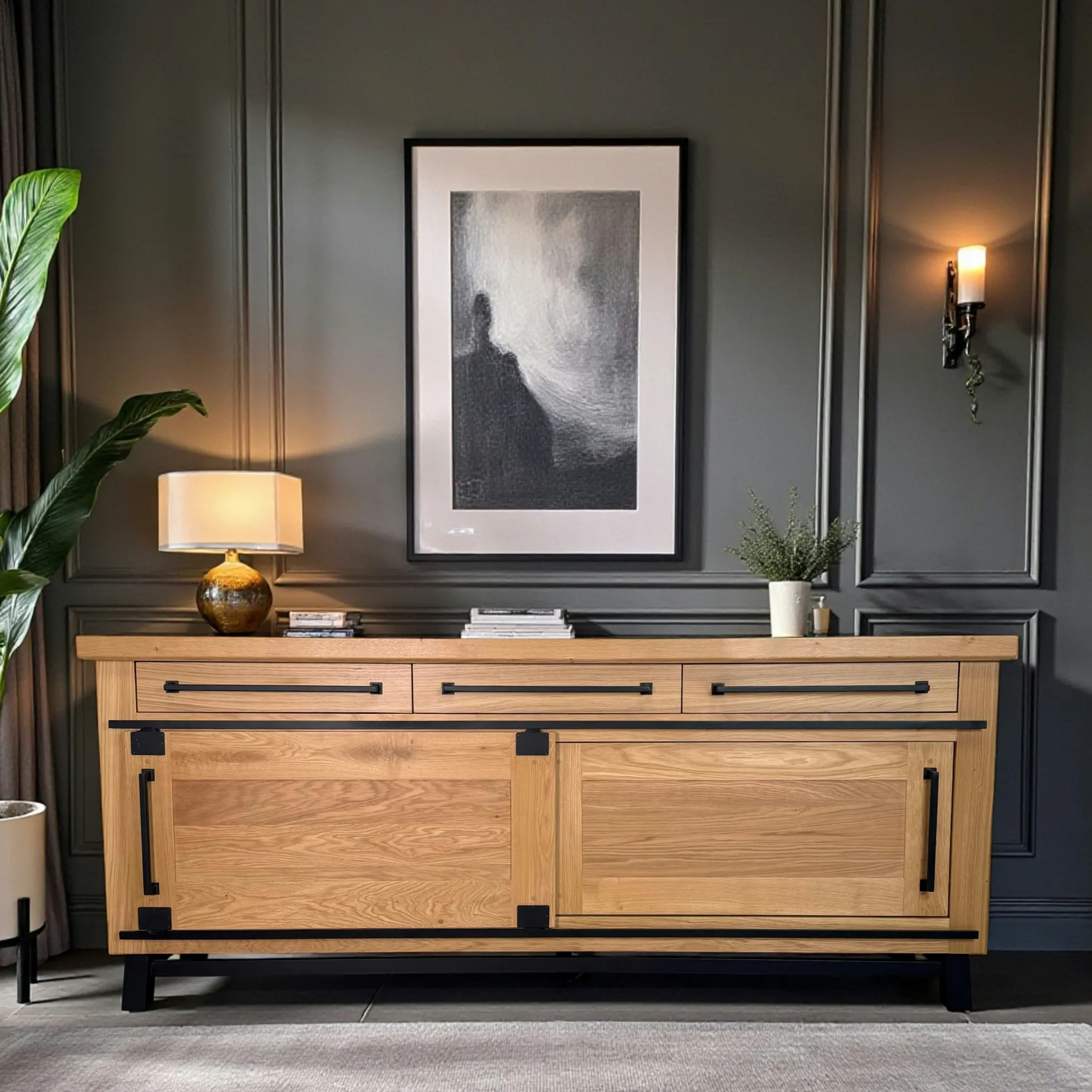 Buffet chêne clair à portes coulissantes 225 cm ALPINE