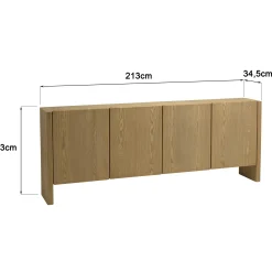 Buffet 213 cm couleur naturelle 4 portes design arrondi VELAR