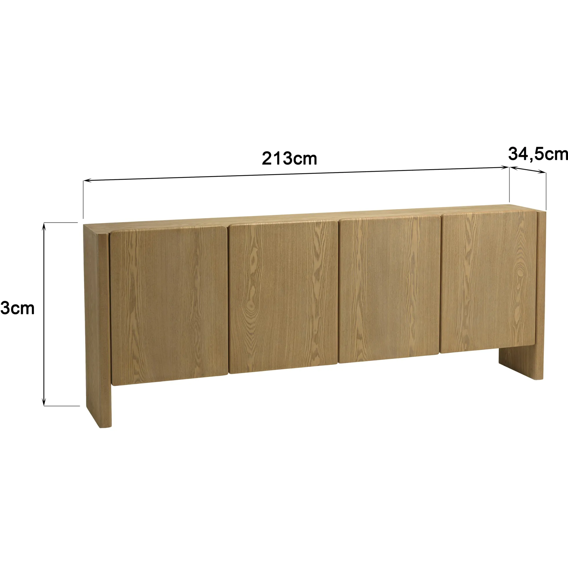 Buffet 213 cm couleur naturelle 4 portes design arrondi VELAR