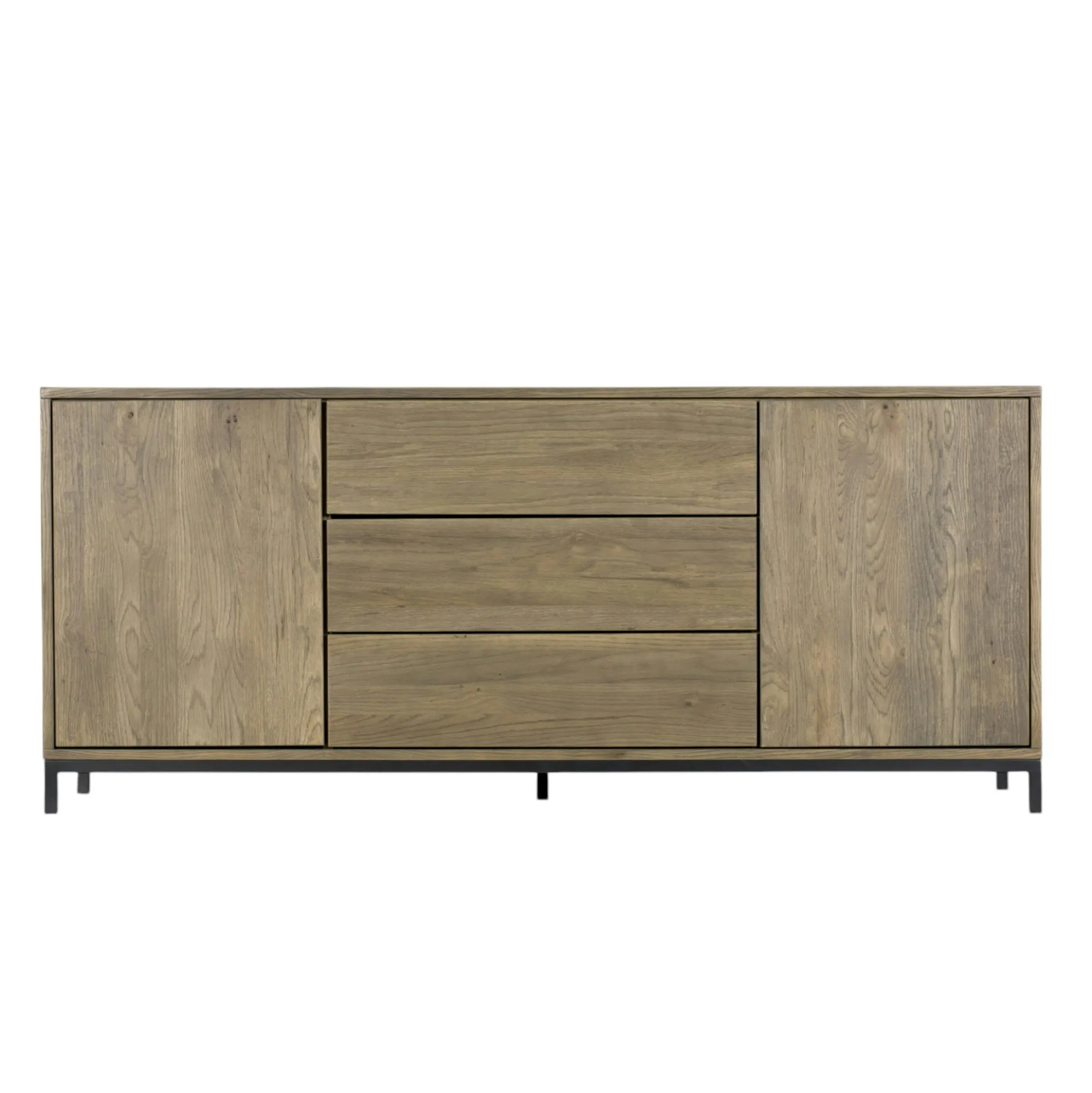 Buffet contemporain chêne massif encadrement métal noir HUDSON