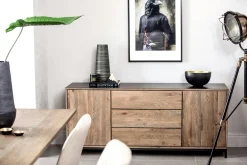 Buffet contemporain chêne massif encadrement métal noir HUDSON