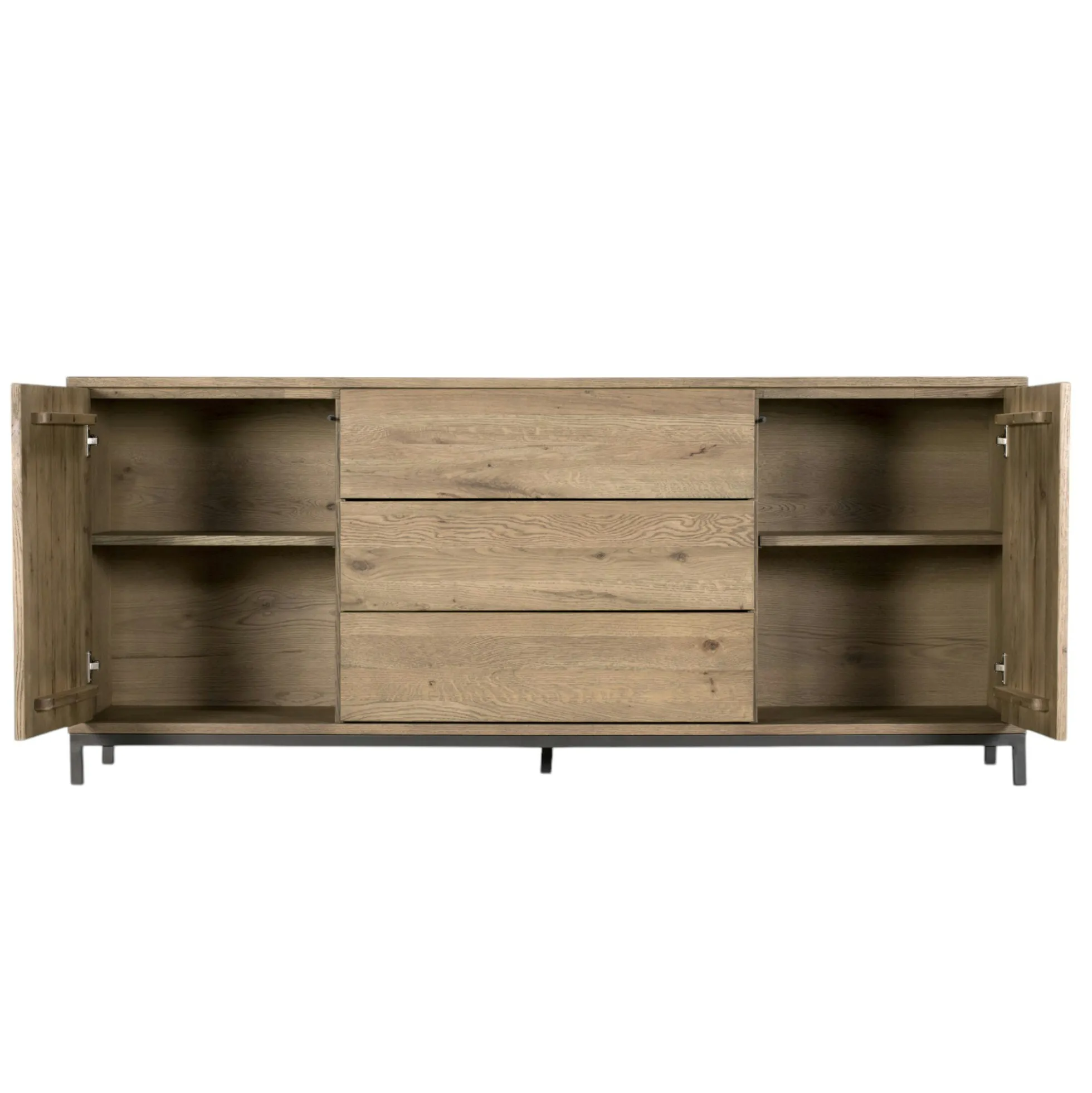 Buffet contemporain chêne massif encadrement métal noir HUDSON