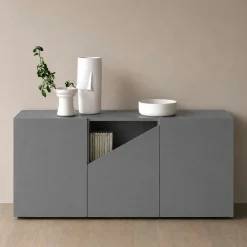 Buffet contemporain gris à découpe centrale 160 cm LORA