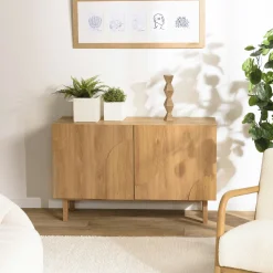 Buffet couleur naturelle 2 portes décor motif arrondi ELTON