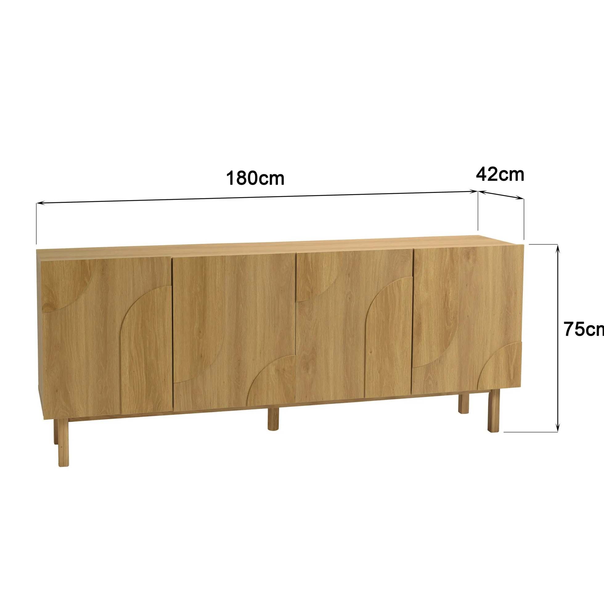 Buffet couleur naturelle 4 portes décor motif arrondi ELTON