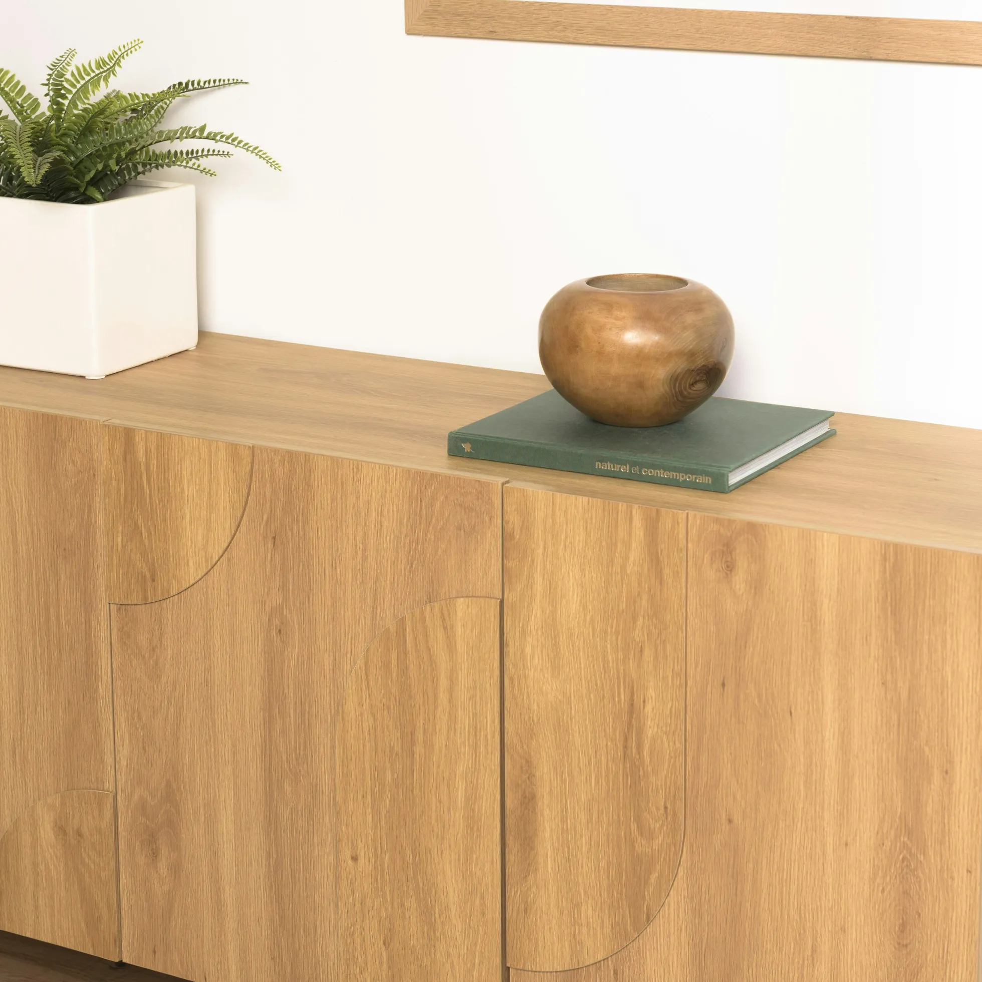 Buffet couleur naturelle 4 portes décor motif arrondi ELTON