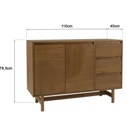 Buffet couleur naturelle 3 tiroirs 2 portes décor motif arrondi CORIA