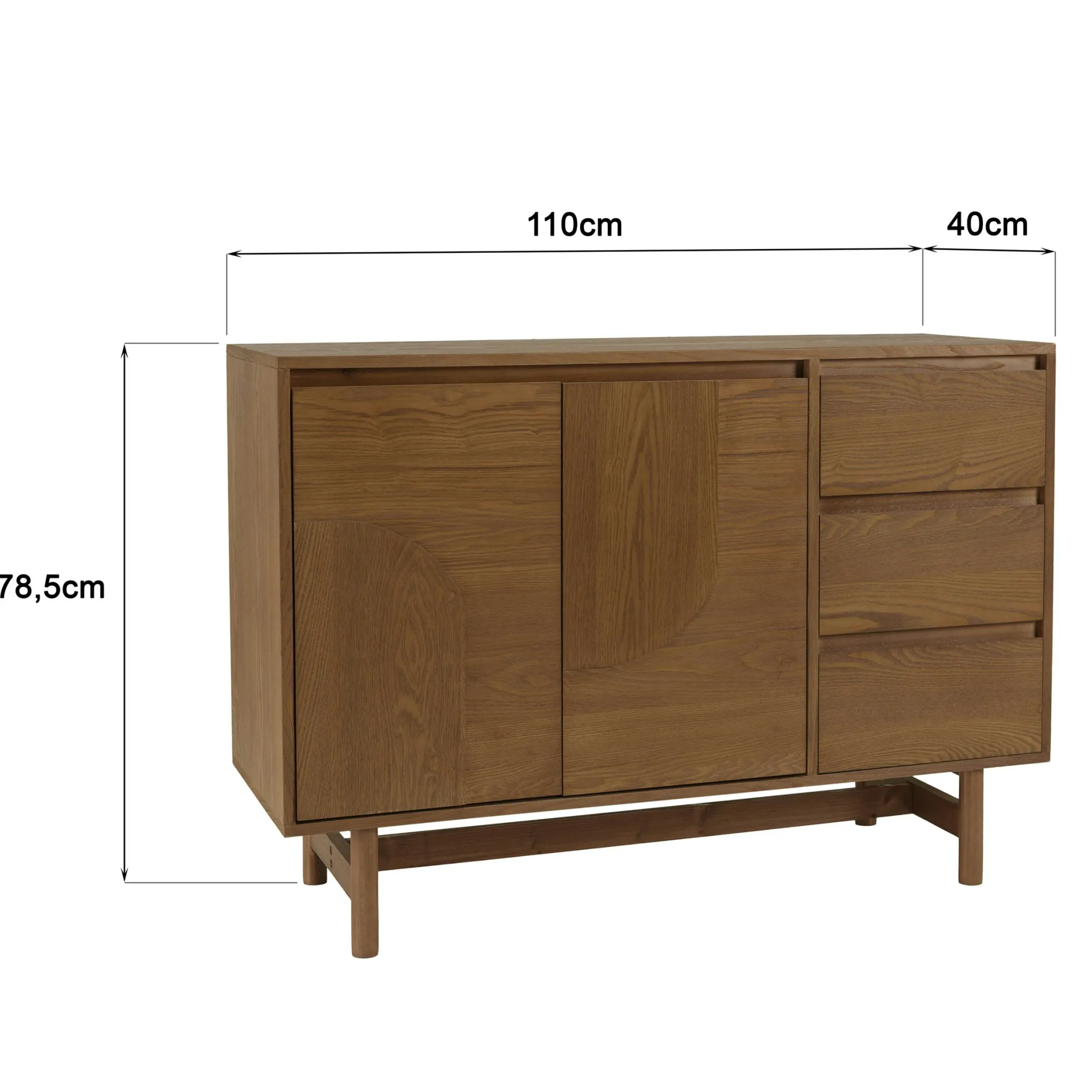 Buffet couleur naturelle 3 tiroirs 2 portes décor motif arrondi CORIA