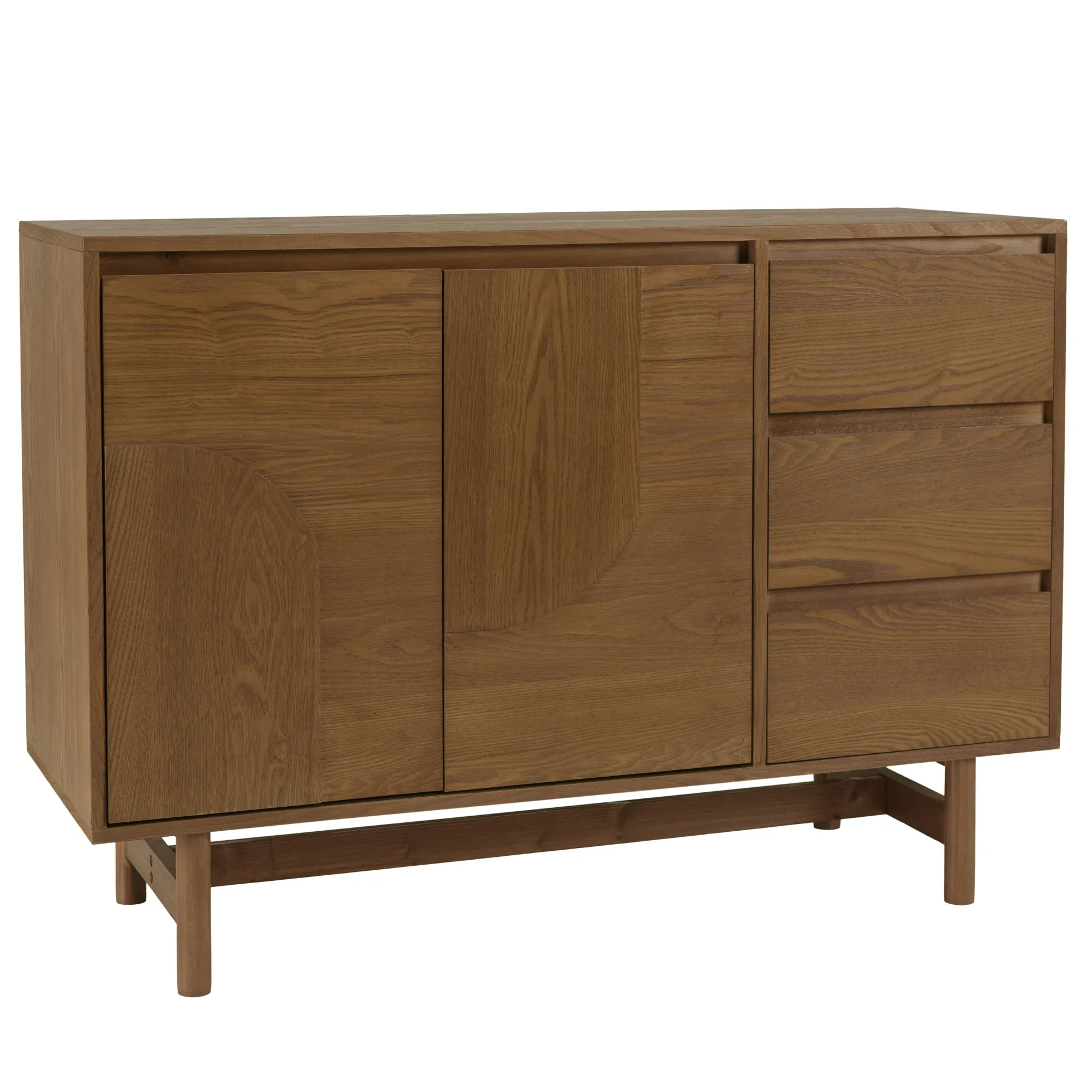 Buffet couleur naturelle 3 tiroirs 2 portes décor motif arrondi CORIA