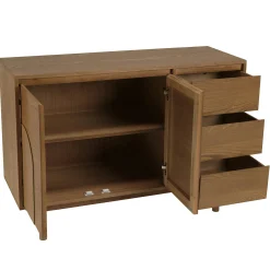 Buffet couleur naturelle 3 tiroirs 2 portes décor motif arrondi CORIA