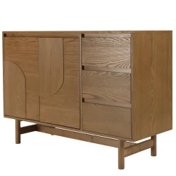 Buffet couleur naturelle 3 tiroirs 2 portes décor motif arrondi CORIA