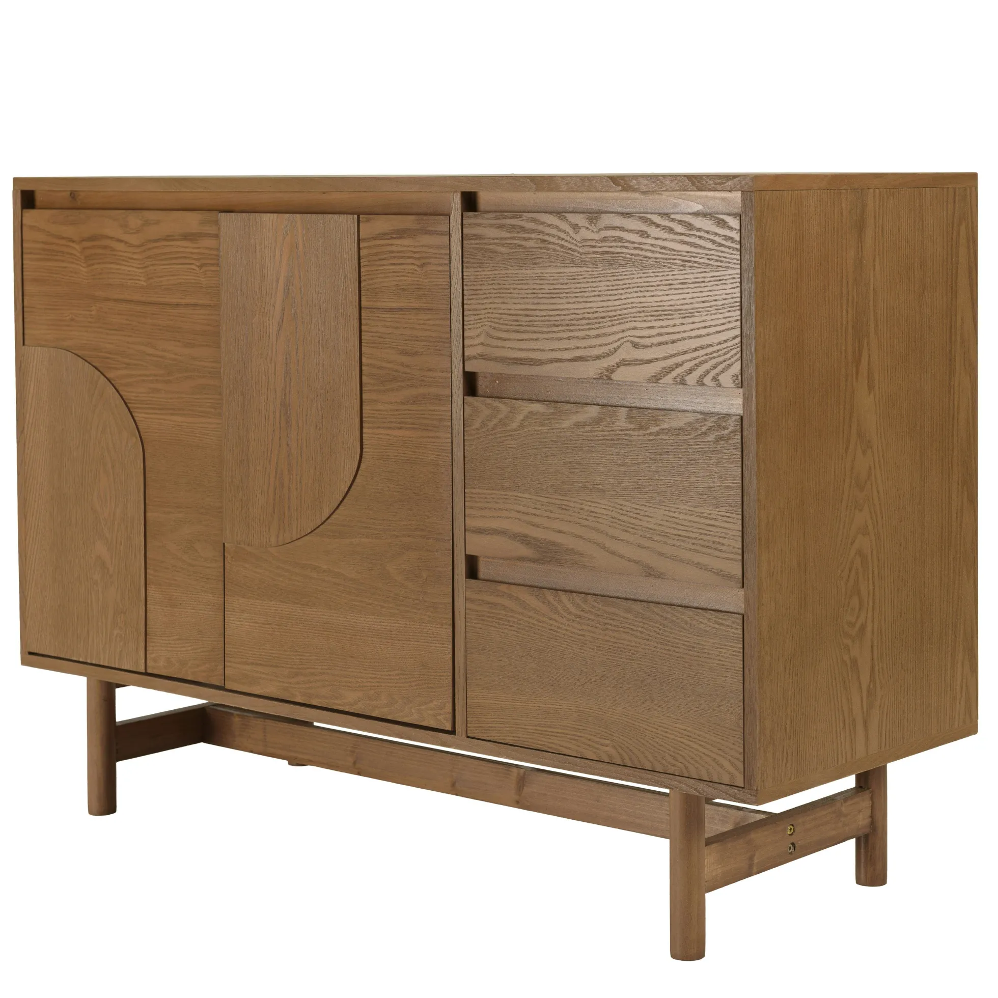 Buffet couleur naturelle 3 tiroirs 2 portes décor motif arrondi CORIA