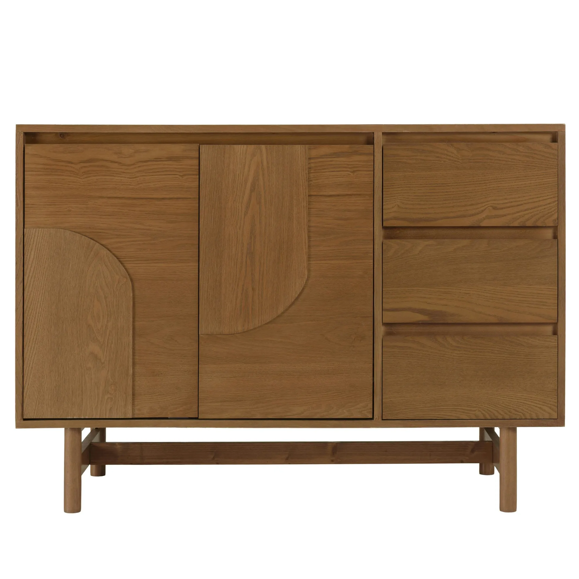 Buffet couleur naturelle 3 tiroirs 2 portes décor motif arrondi CORIA