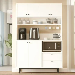 Buffet cuisine blanc avec niche micro-ondes L 120 cm JENA