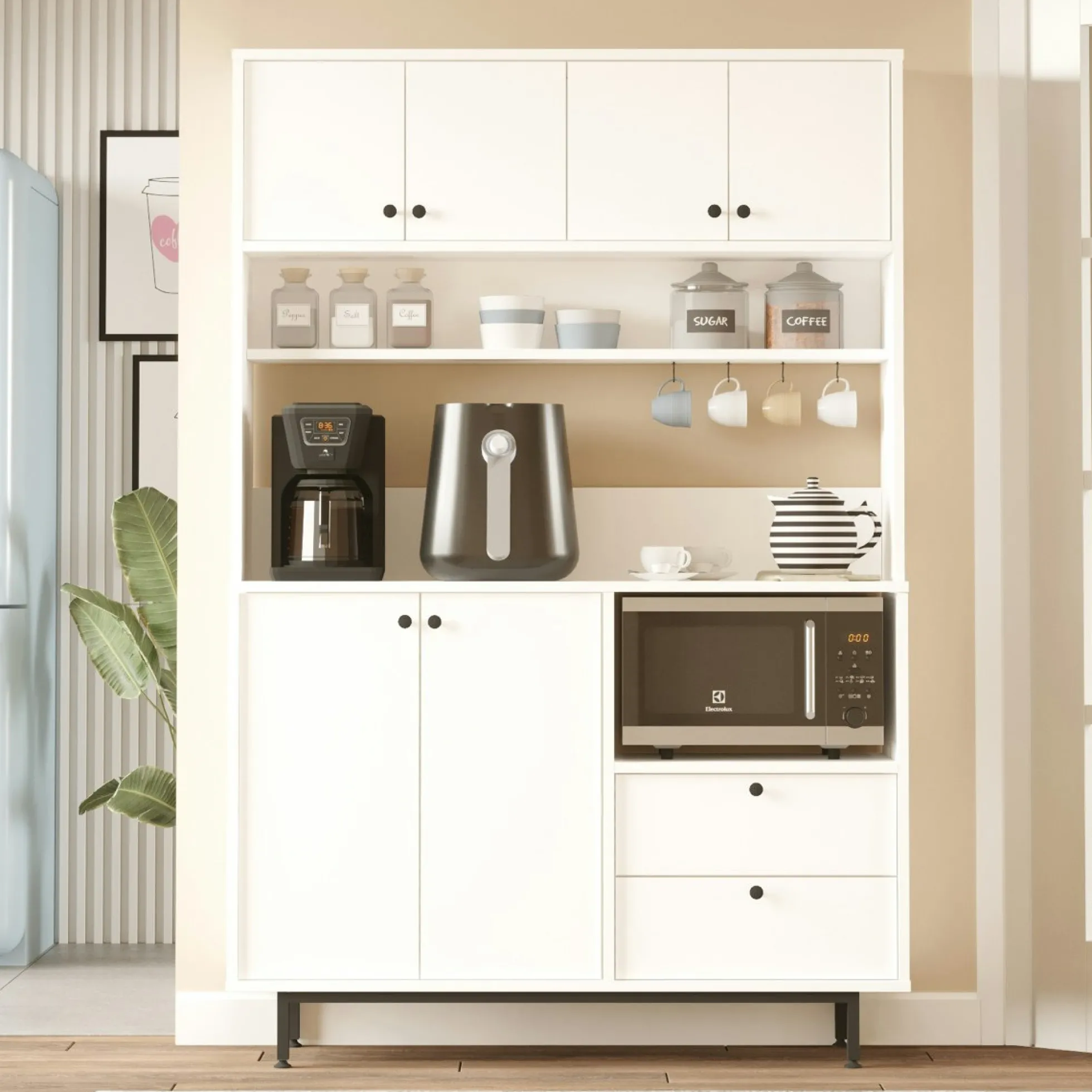 Buffet cuisine blanc avec niche micro-ondes L 120 cm JENA