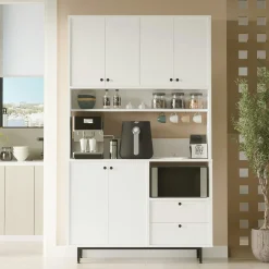 Buffet cuisine blanc avec niche micro-ondes H 205 cm JENA
