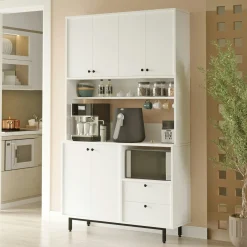 Buffet cuisine blanc avec niche micro-ondes H 205 cm JENA