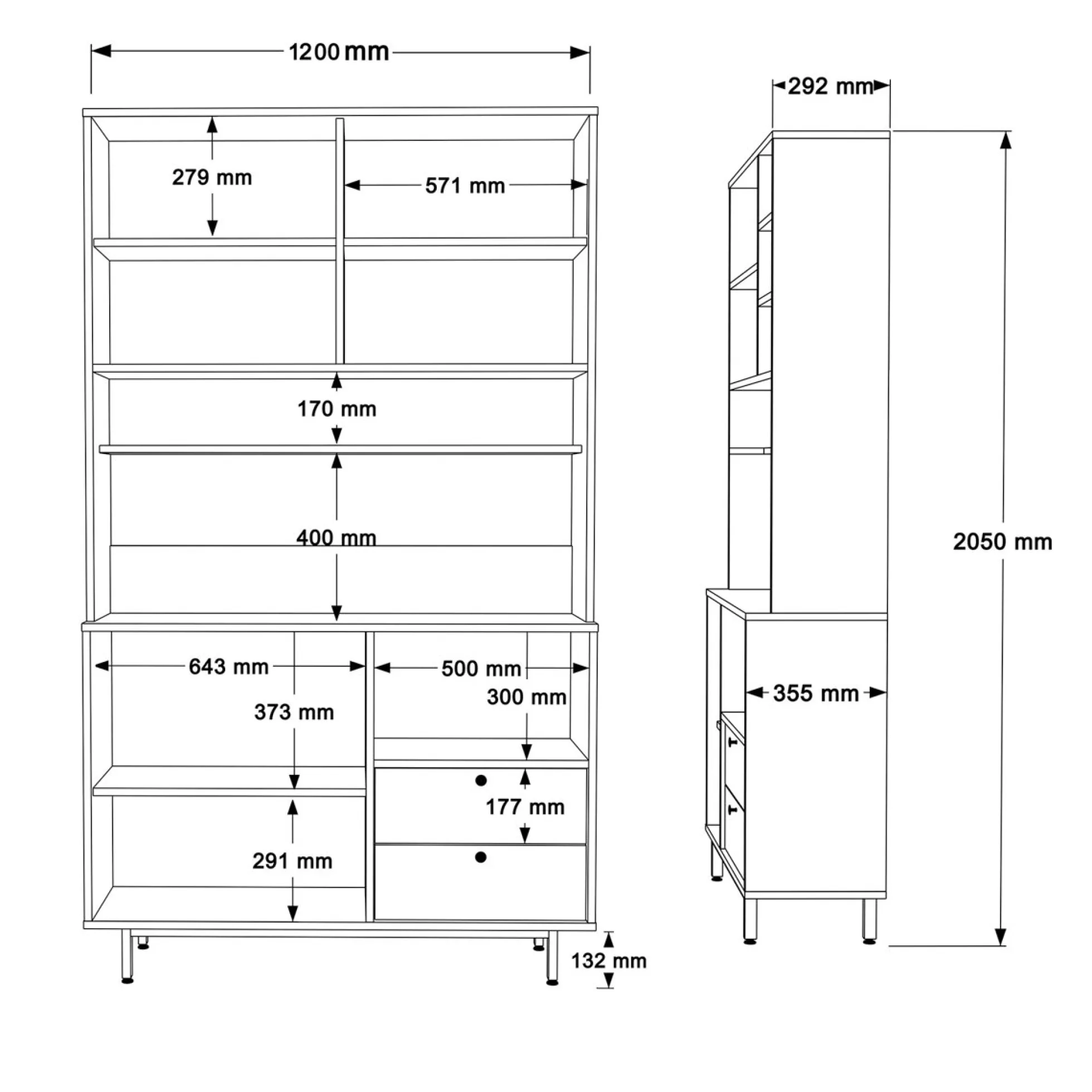 Buffet cuisine blanc avec niche micro-ondes H 205 cm JENA