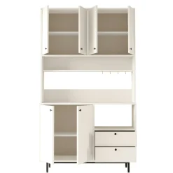 Buffet cuisine blanc avec niche micro-ondes H 205 cm JENA