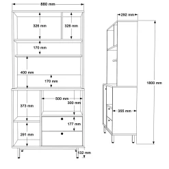 Buffet cuisine blanc avec niche micro-ondes H 180 cm JENA