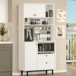 Buffet cuisine blanc avec niche micro-ondes H 180 cm JENA