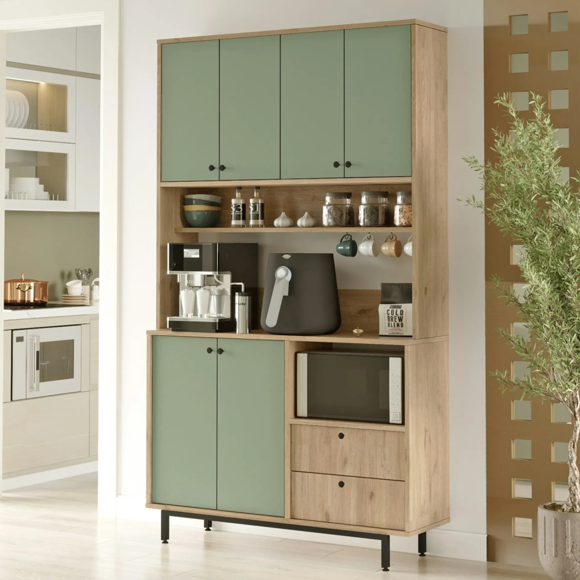 Buffet cuisine bohème niche micro-ondes H 205 cm JENA