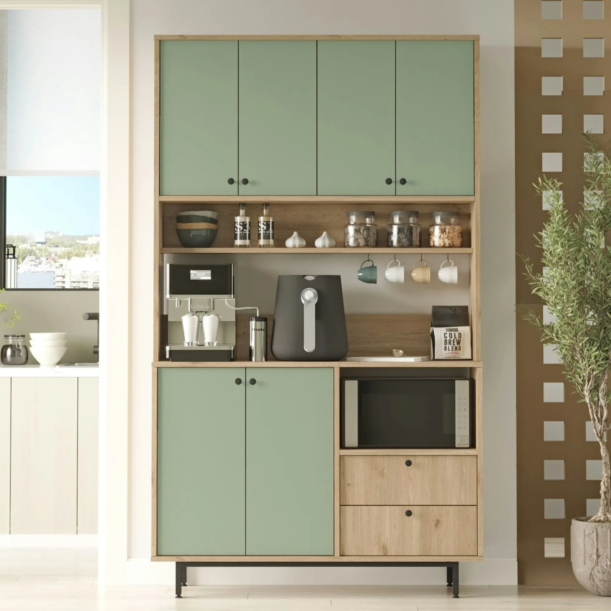 Buffet cuisine bohème niche micro-ondes H 205 cm JENA