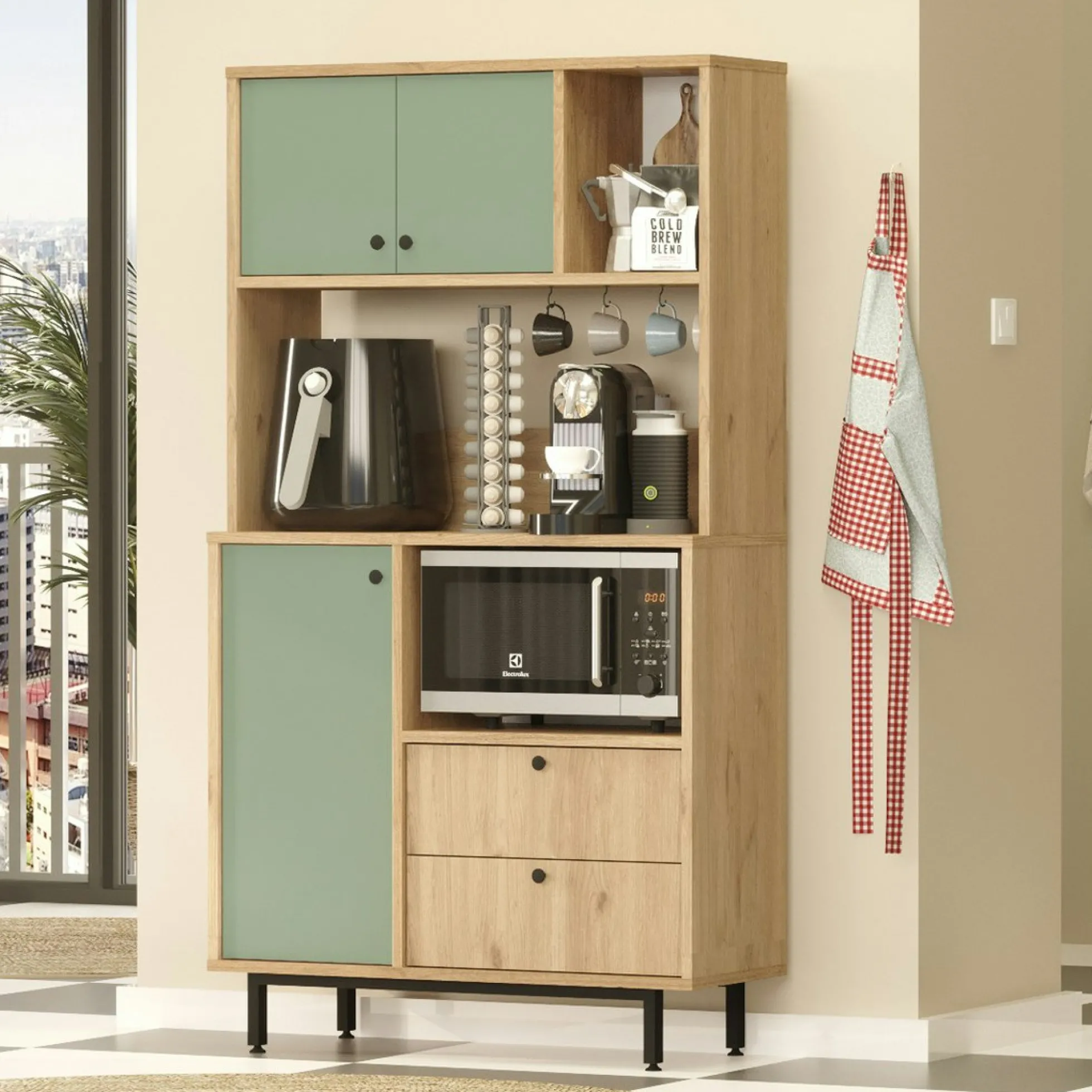 Buffet cuisine bohème niches micro-ondes et cafetière JENA