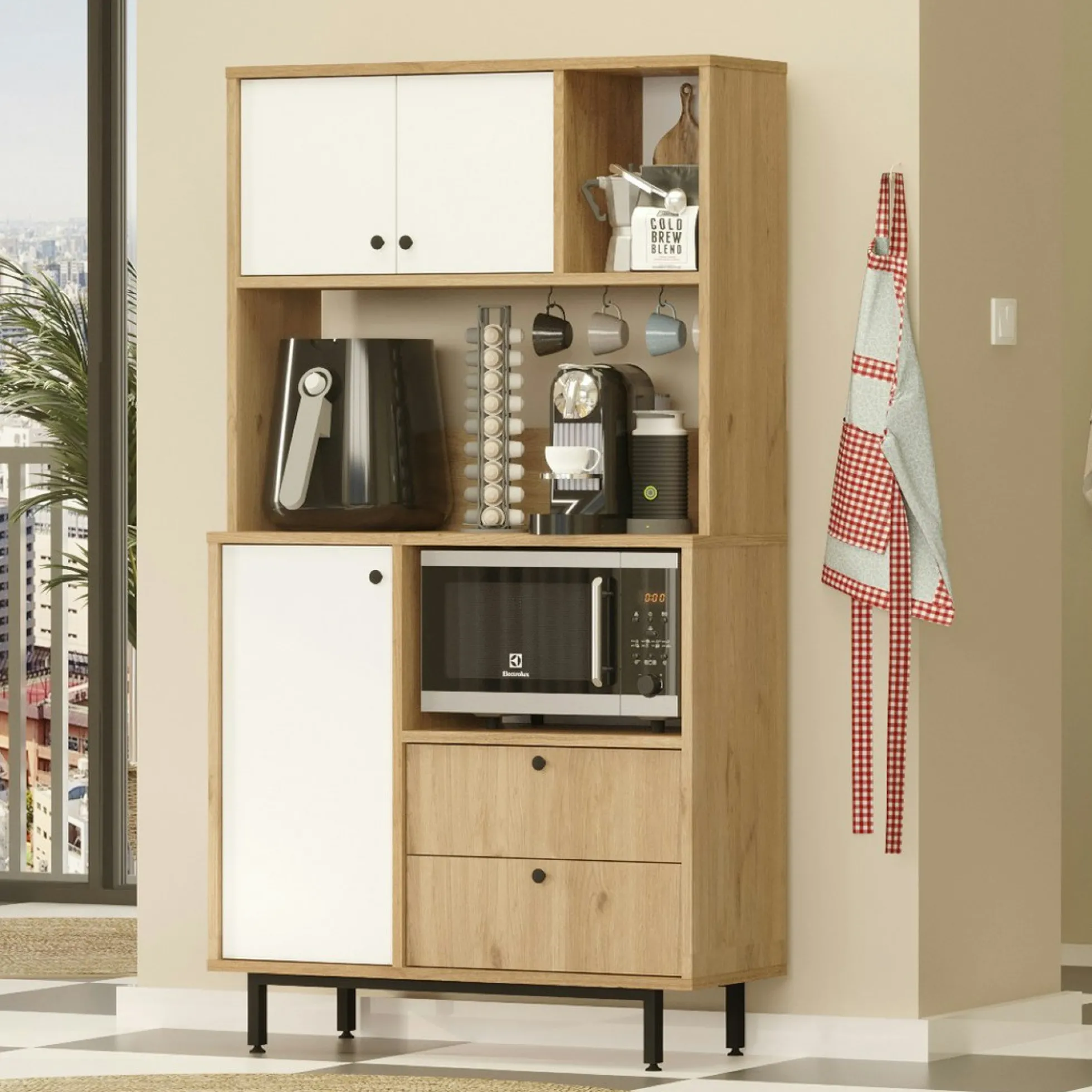 Buffet cuisine moderne niches micro-ondes et cafetière JENA