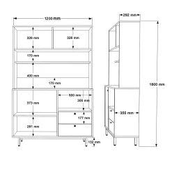Buffet cuisine niche micro-ondes décor gris L 120 cm JENA