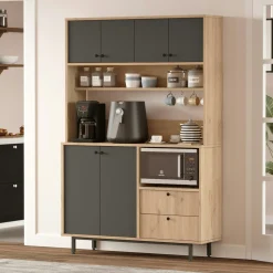 Buffet cuisine niche micro-ondes décor gris L 120 cm JENA