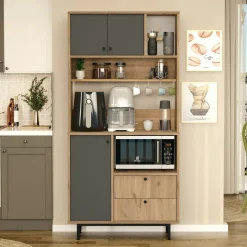 Buffet cuisine niche micro-ondes décor gris H 180 cm JENA