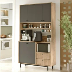 Buffet cuisine niche micro-ondes décor gris H 205 cm JENA