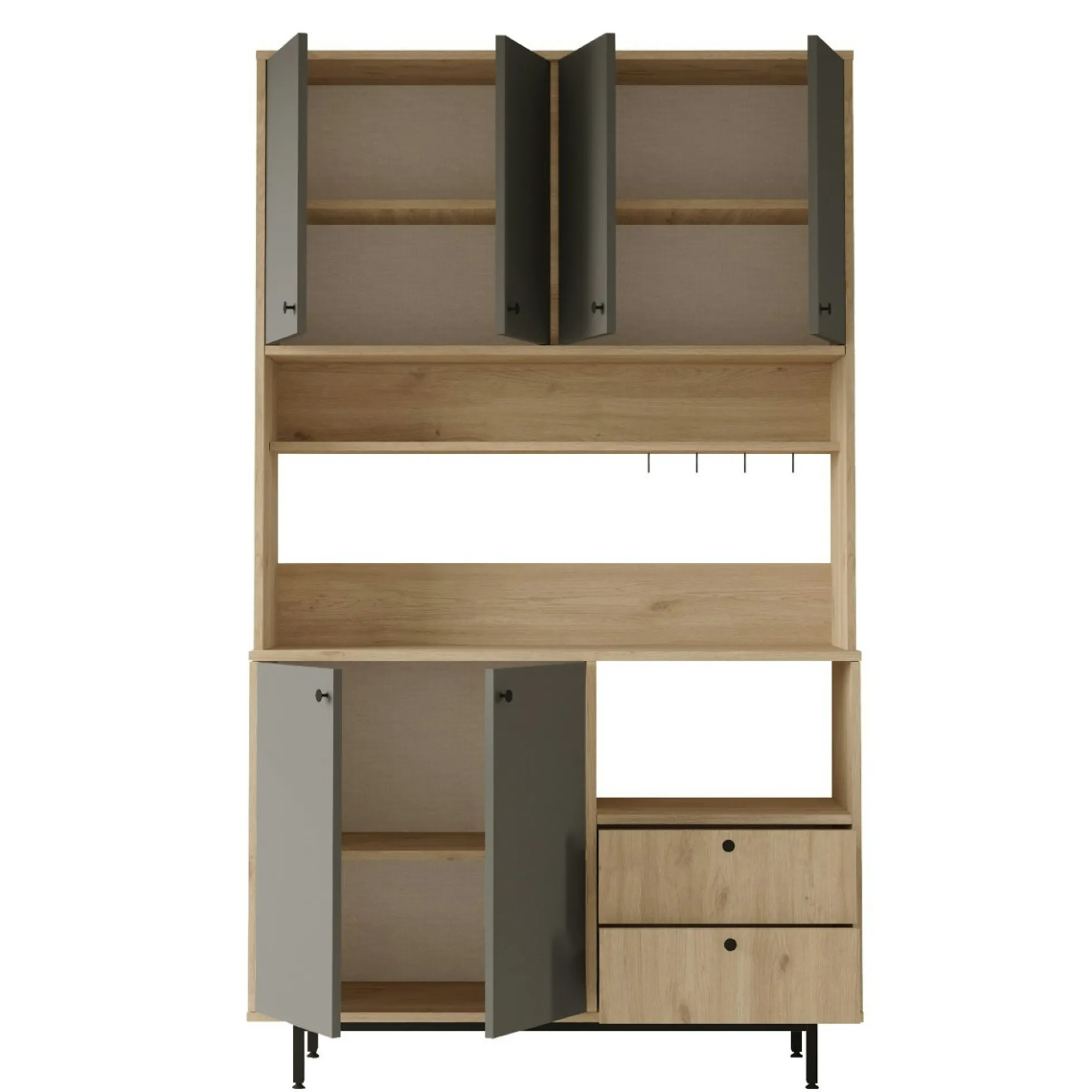 Buffet cuisine niche micro-ondes décor gris H 205 cm JENA