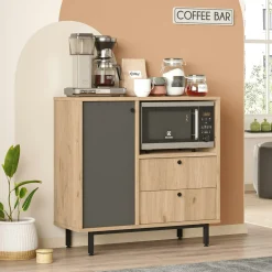 Buffet cuisine 1 porte anthracite et niche micro-ondes JENA